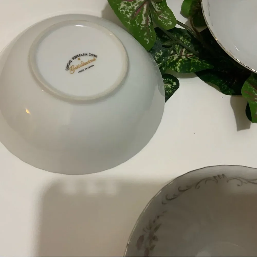 Set 4 GENUINE PORCELAIN CHINA GOLD STANDARD PINK ROSE MADE IN JAPAN FRUIT BOWL